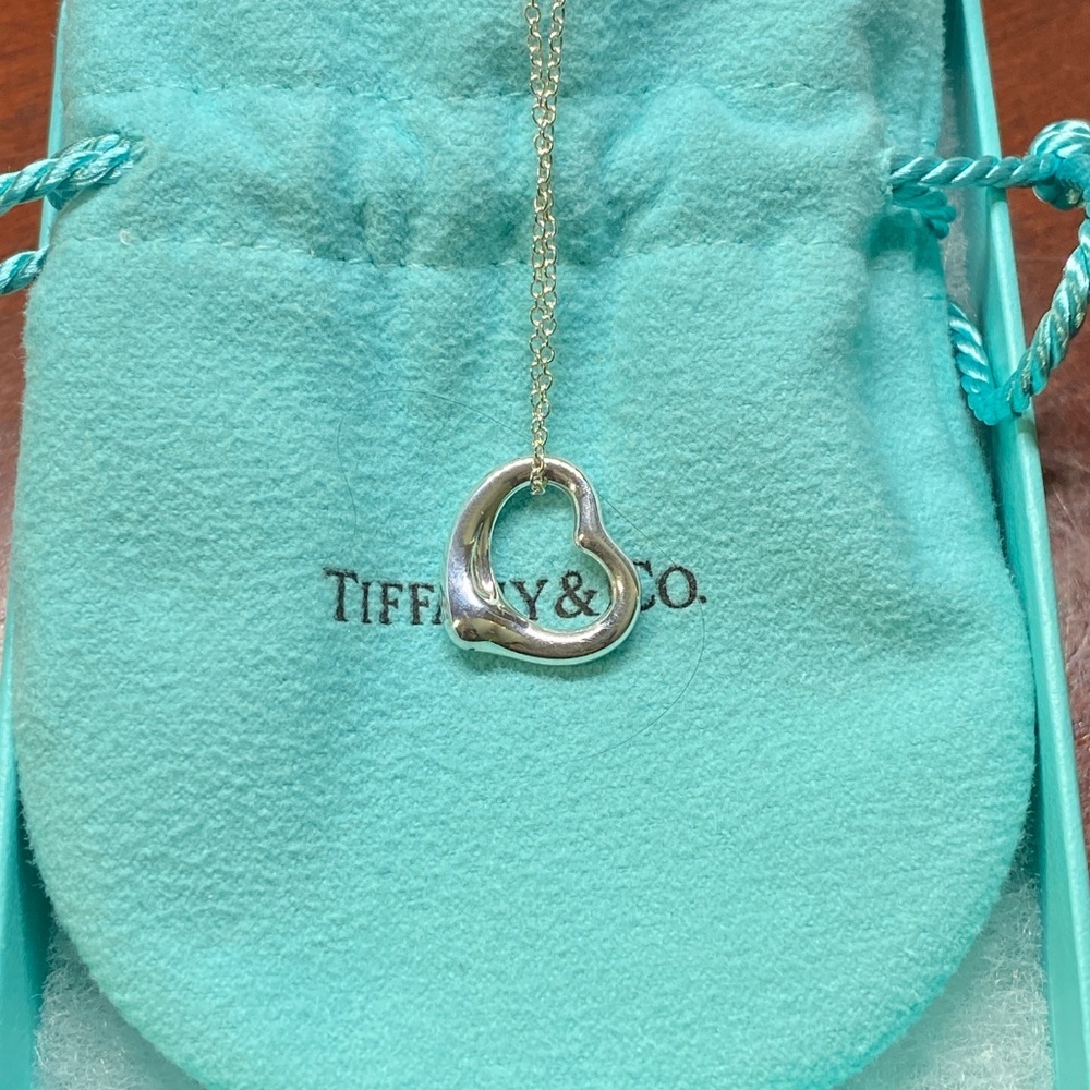 Tiffany & Co Elsa Peretti open heart necklace 16mm Silver 16” with Box - Picture 7 of 7